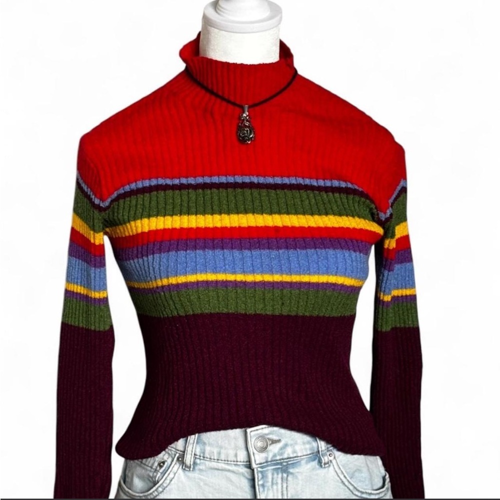 🌈 Y2K Rainbow Mock Neck Sweater 🌈